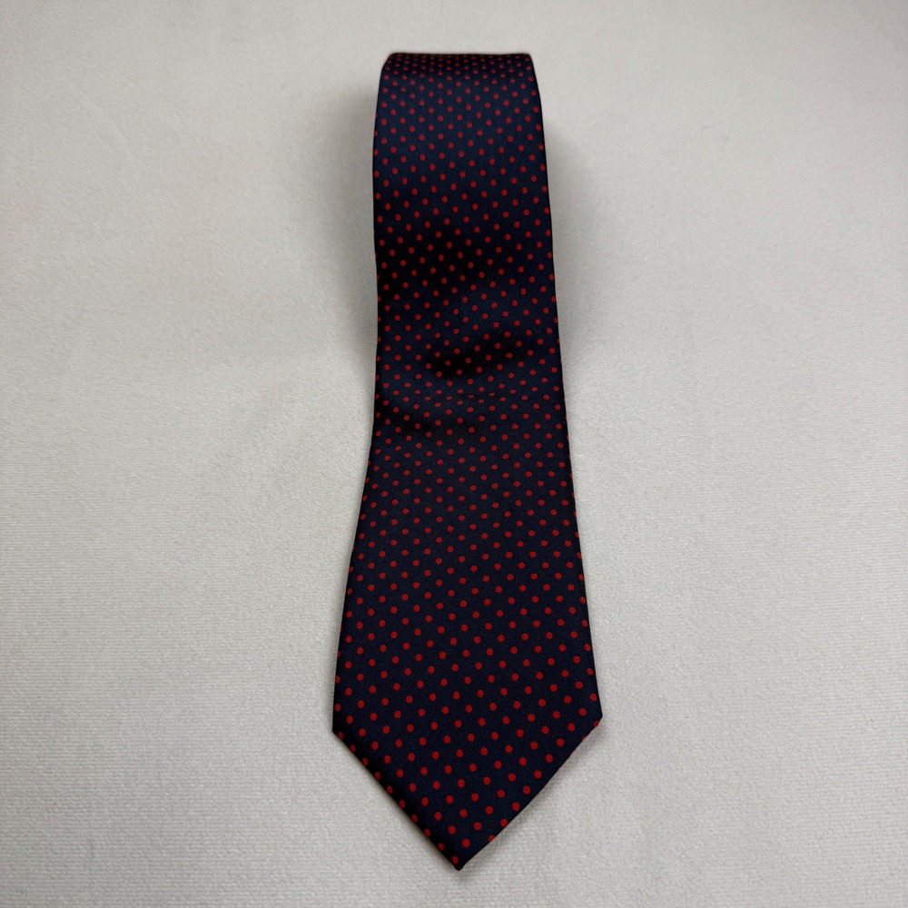 VTG Turnbull & Asser Mens Silk Tie Navy Blue Red Polka Dot Clergy Estate Find